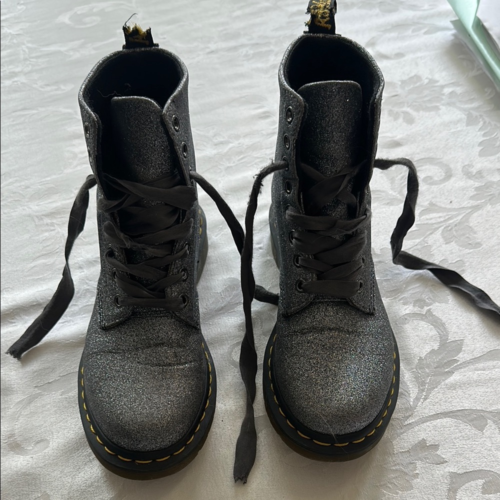 Genuine Doc Martin Silver Glitter Combat Boots!